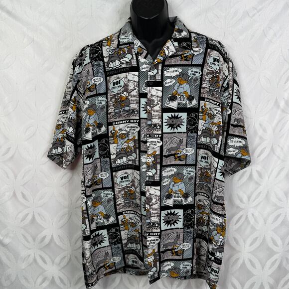 Vintage Y2K Dagacci Plaitum Jean Wear All Over Urban Comic Shirt Size L - Picture 3 of 7